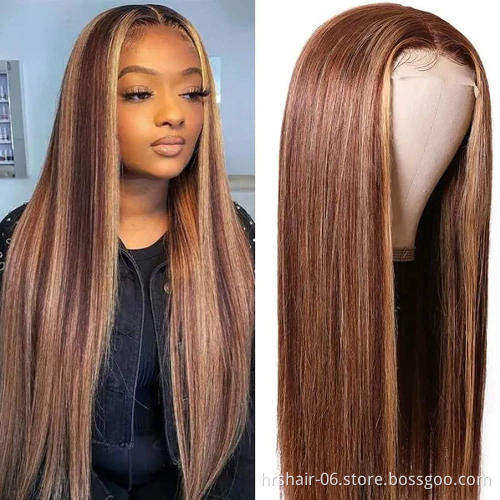 150% density piano highlight color #4 #27 4*4 closure lace wig Wholesale 100% sliky Raw Virgin Cuticle Aligned Indian Human Hair